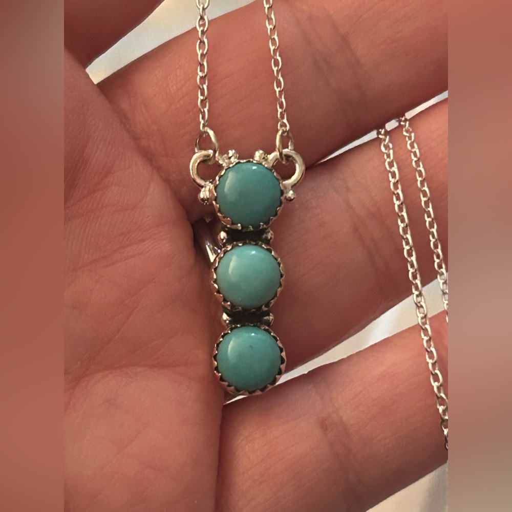 Triple Stone Sterling Silver Turquoise Necklace